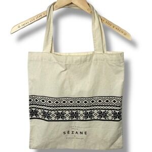 Sezane Tote Shopping Bag Ecru White Black Shoulder Travel Groceries